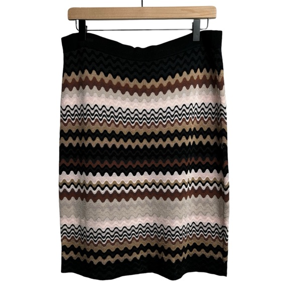 Etcetera Skirt Medium Sweater Knit Zig Zag Black Brown Tan Pink Silver Pull On - Picture 5 of 5